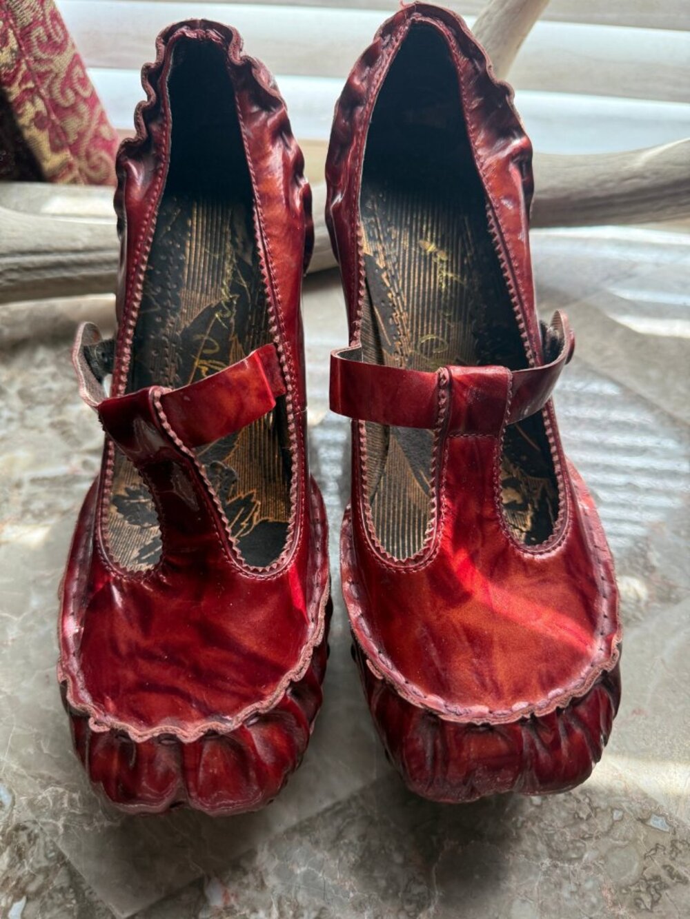 Vintage Irregular Choice Walk On Love Red T-Bar Mary Jane Wedges 37